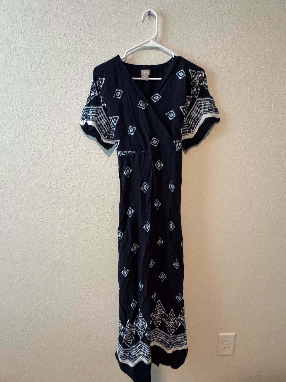 Chico's Navy Blue Wrap-Style Dress with White Diamond Motif